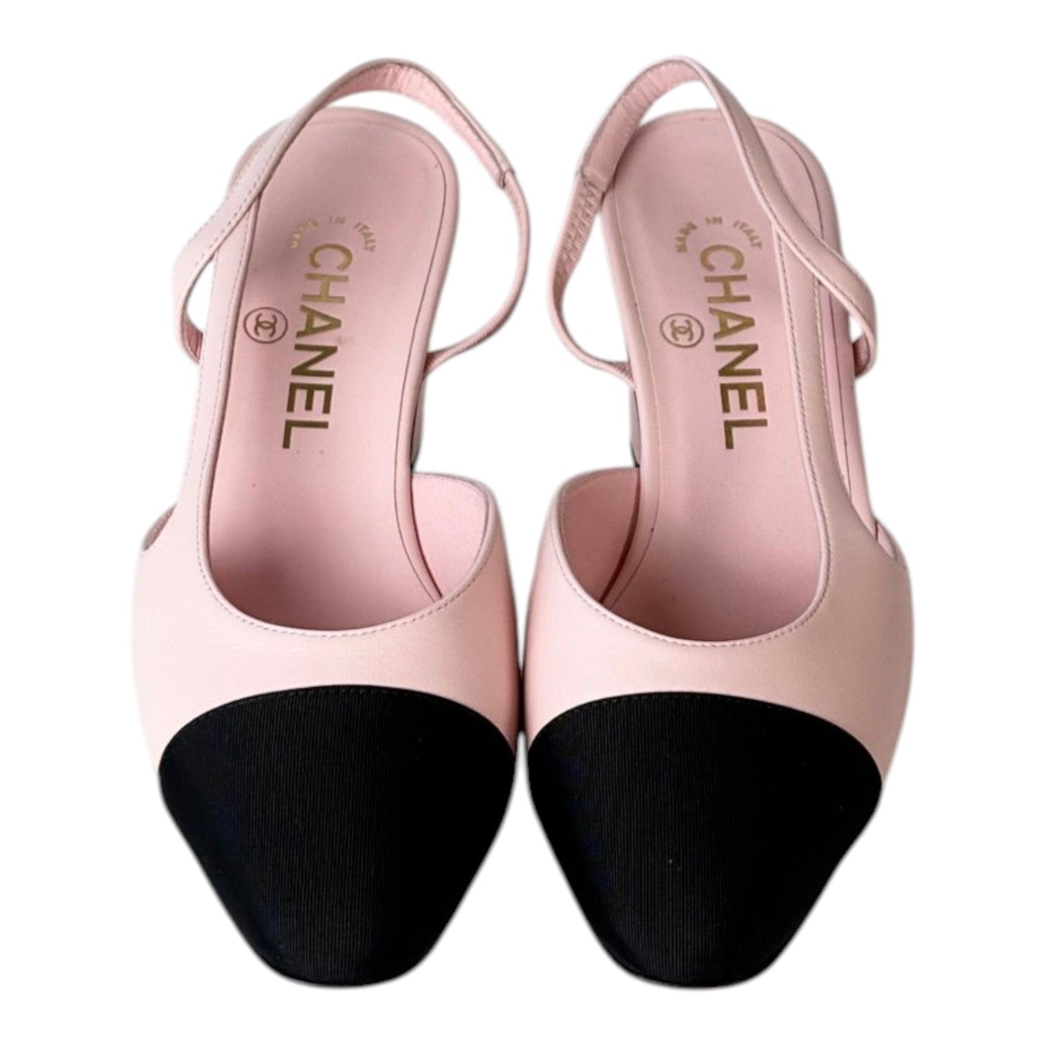 Chanel Chanel Light Pink Lambskin CC Slingback Shoes #37.5c