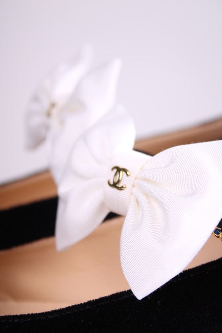Chanel Chanel Velvet Bow Mary Jane Flats Black 39.5