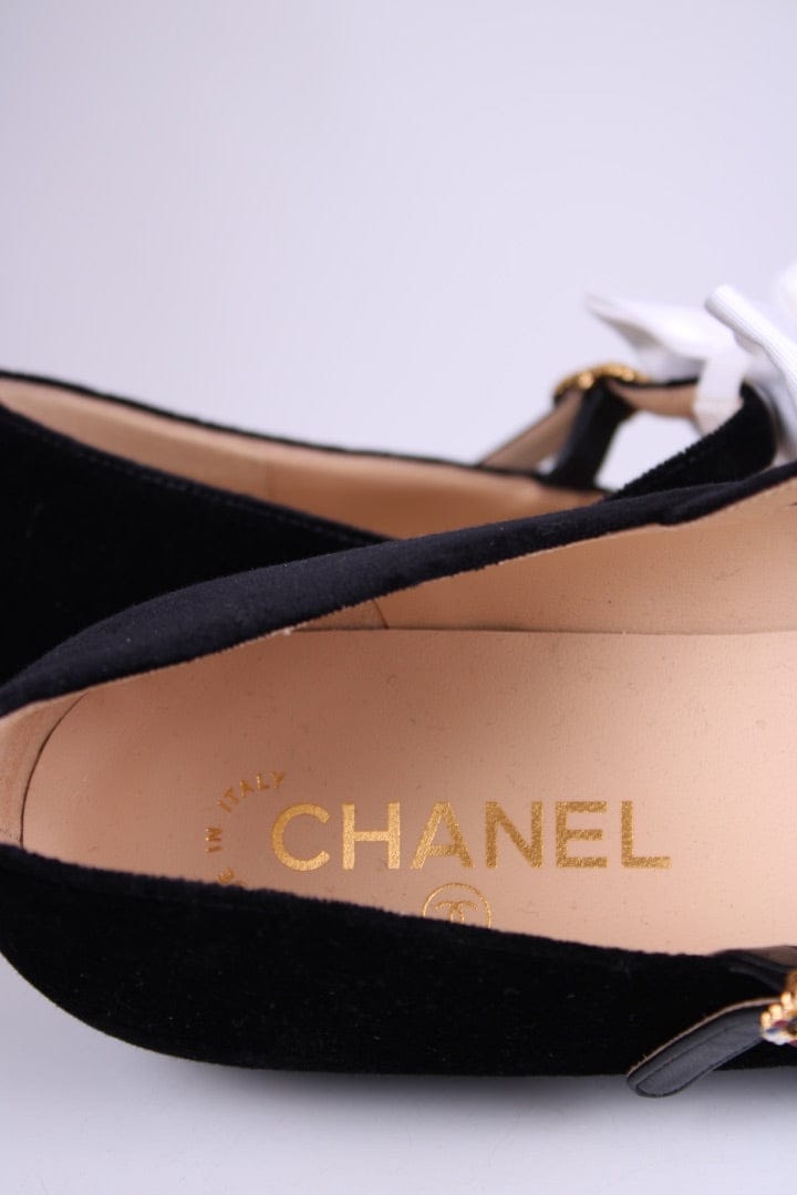 Chanel Chanel Velvet Bow Mary Jane Flats Black 39.5