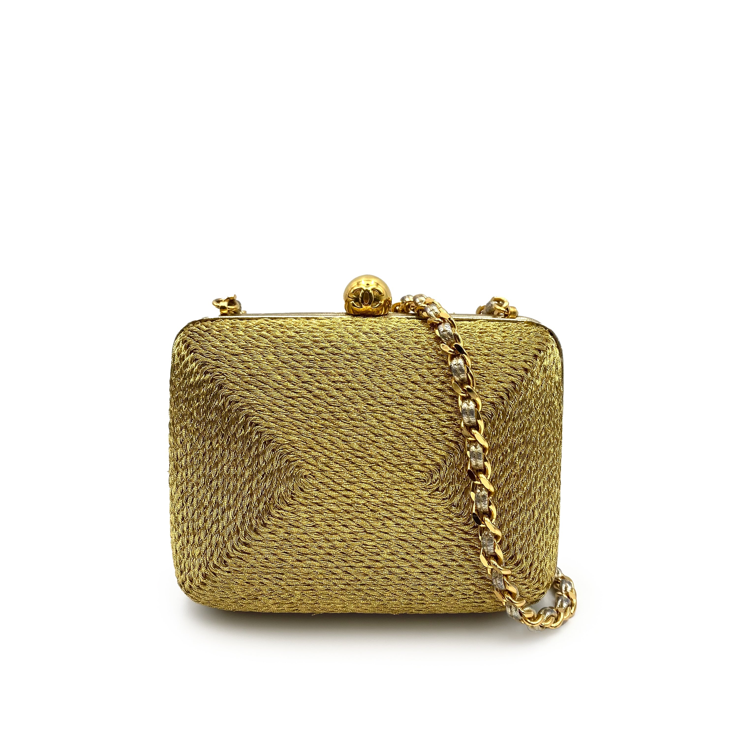 Chanel CHANEL VINTAGE PARTY CHAIN HAND SHOULDER BAG GOLD RAFFIA 90230401
