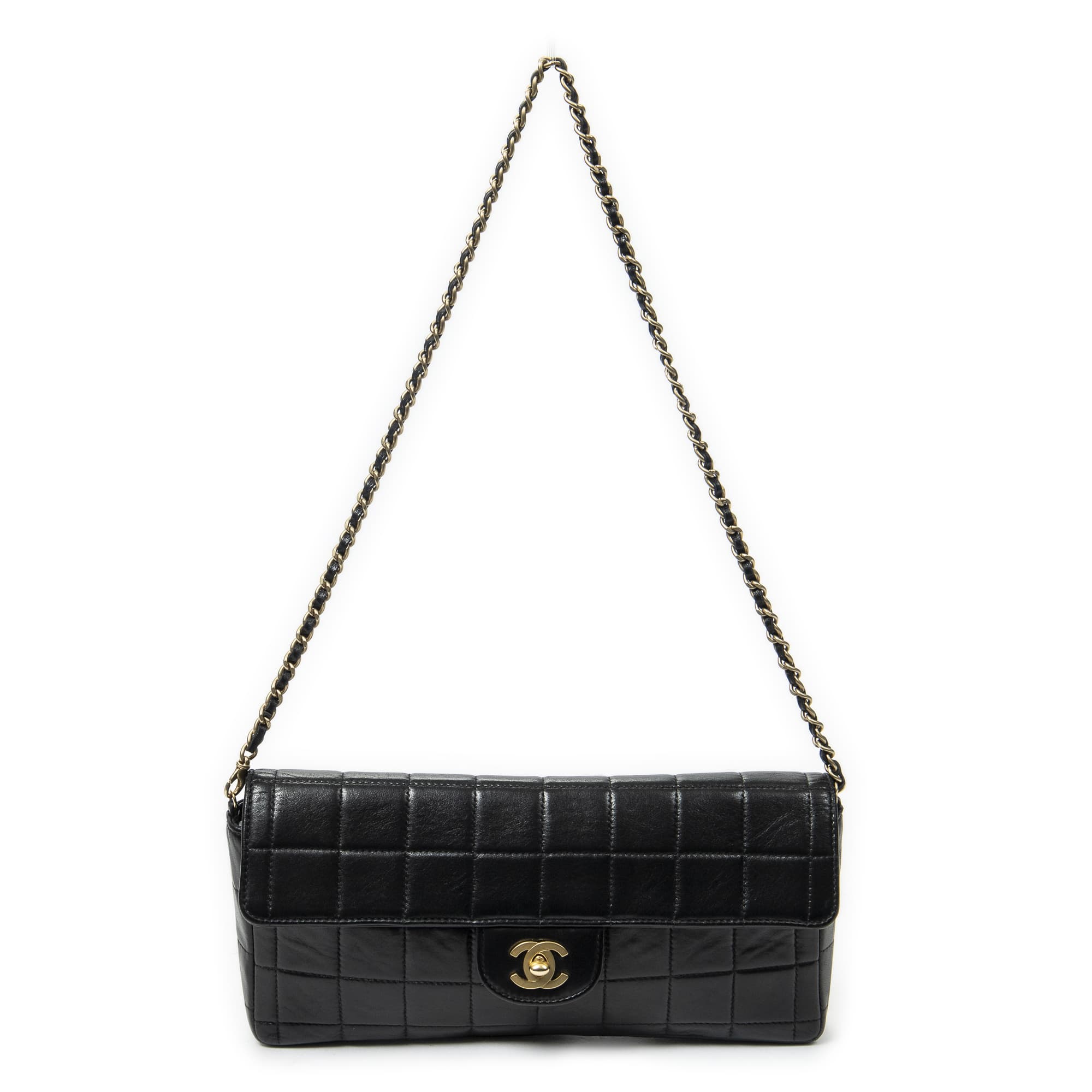 Chanel Chanel Black Calf Leather East West Choco Bar Flap ABB5957