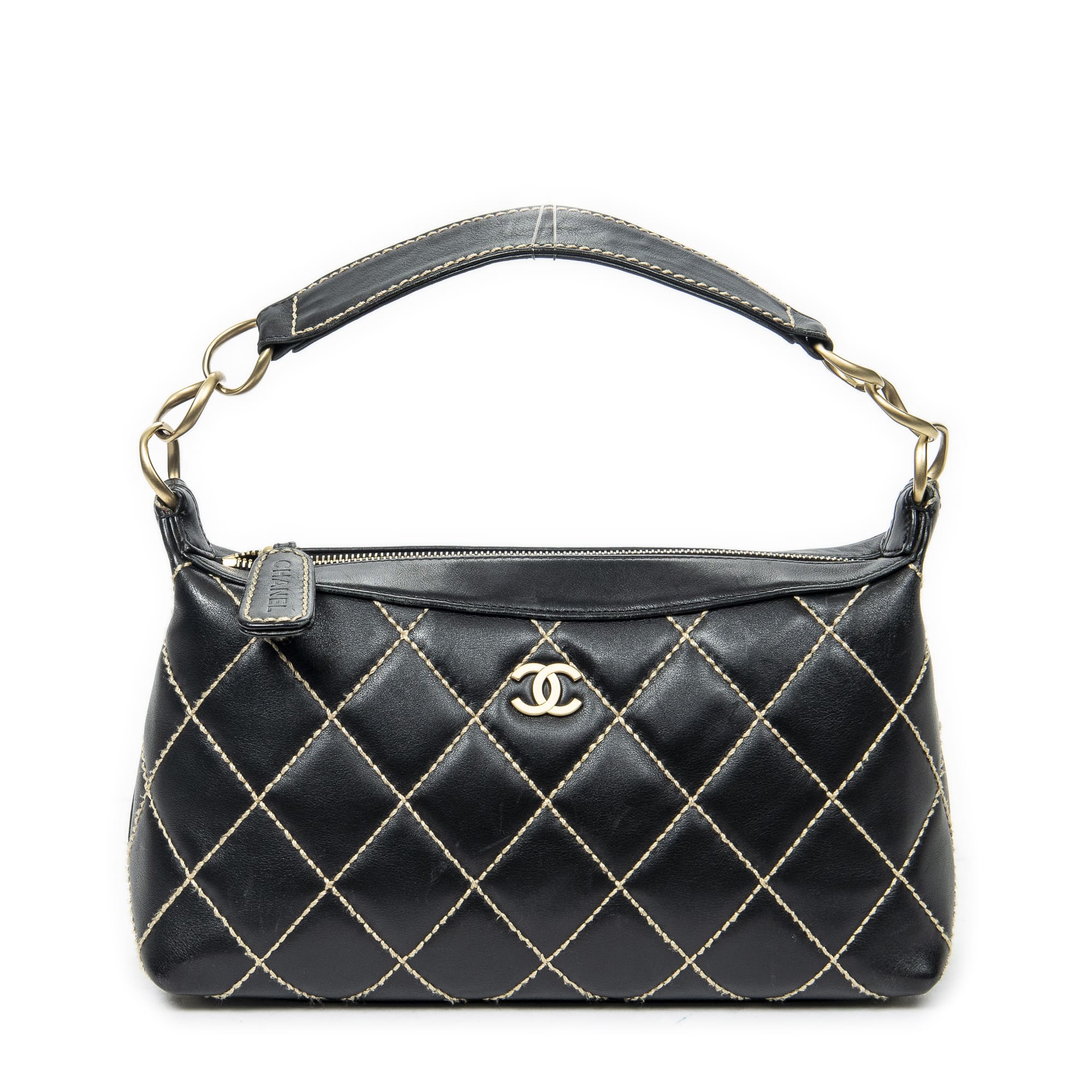 Chanel Chanel Black Calf Leather Surpique CC Hobo ABA6454