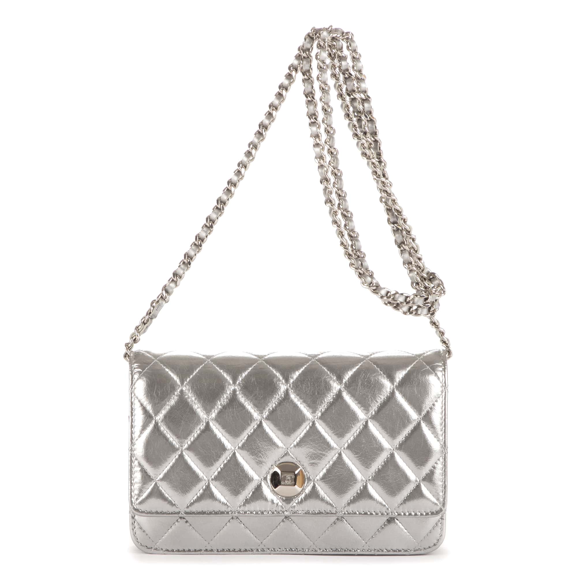 Chanel Chanel Metallic Silver Calf Leather Classic Wallet on Chain OAG7266