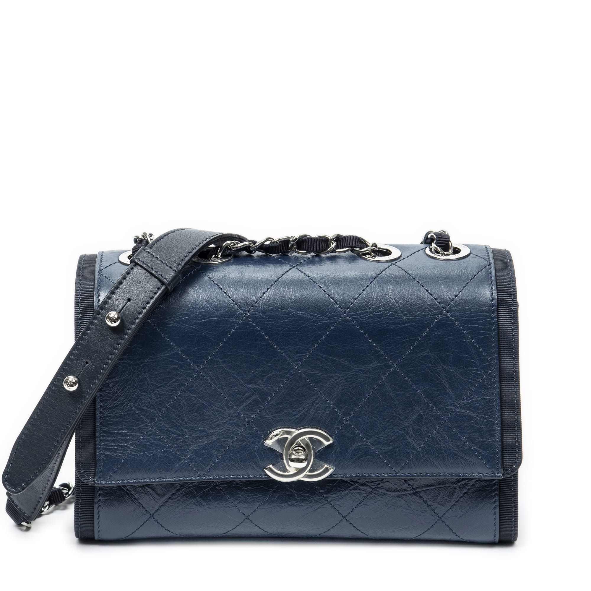 Chanel Chanel Navy Calf Leather CC Single Flap ABC2079