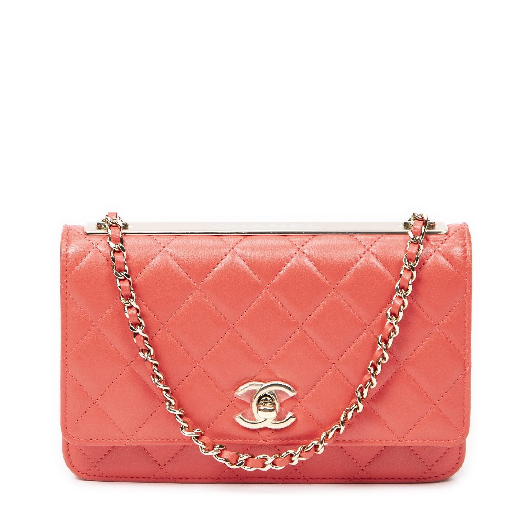 Chanel Chanel Orange Calf Leather Trendy Wallet on Chain ABC0743