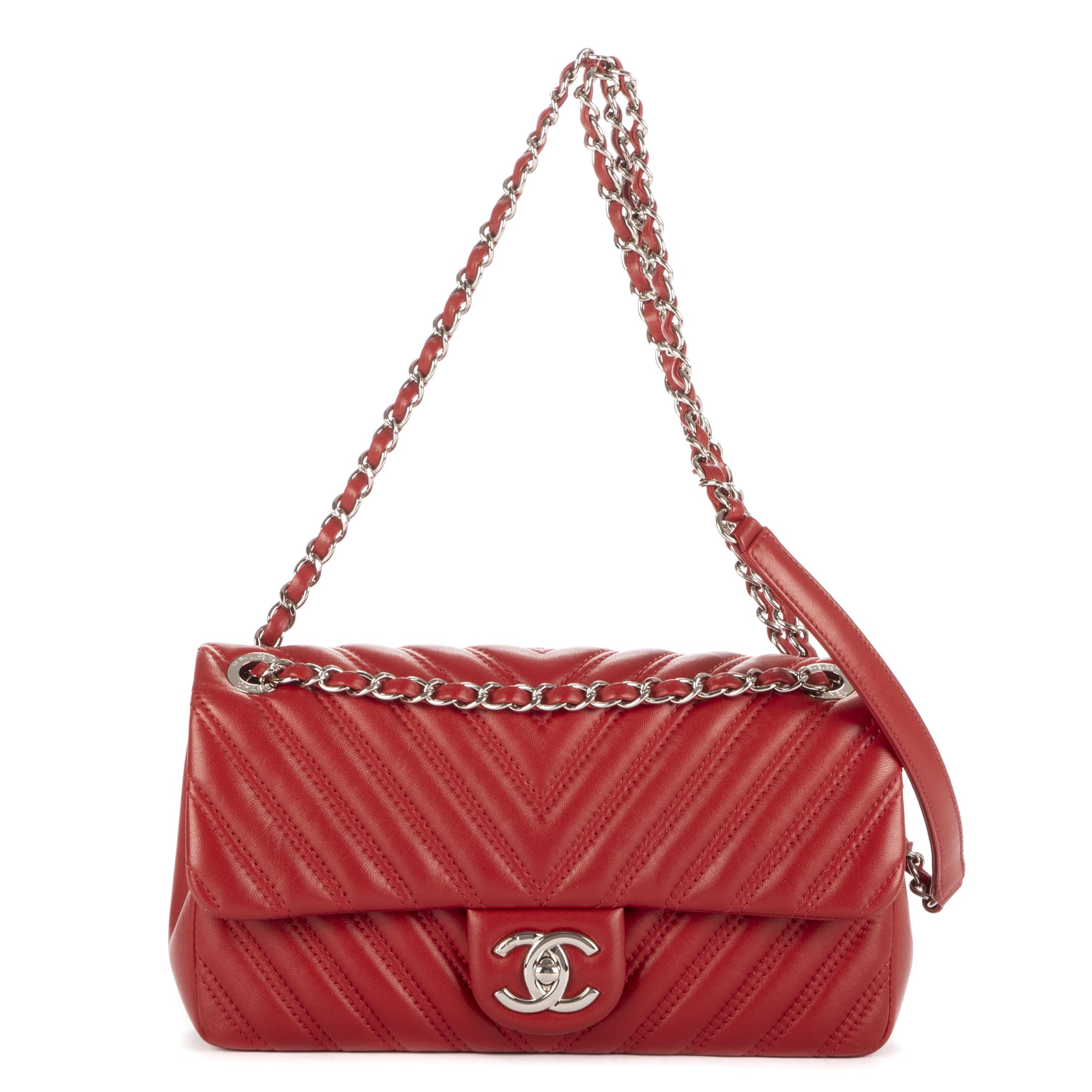 Chanel Chanel Red Calf Leather Double Stitched Single Flap OAG7334
