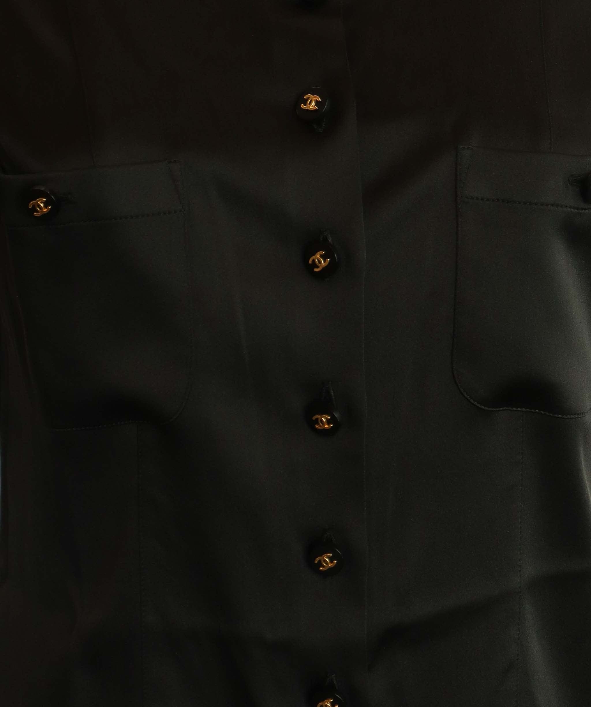 Chanel Silk Short Sleeve Tshirt Blouse Black Button Chanel Silk Short Sleeve Tshirt Blouse Black Button