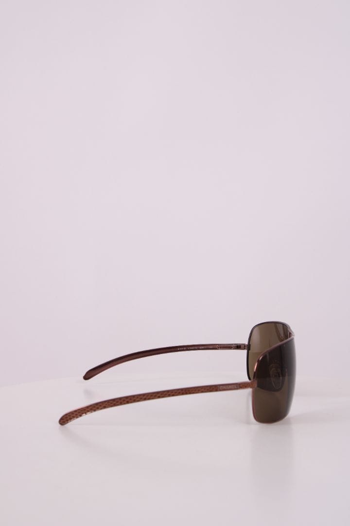 Chanel Chanel Aviator Lizard Effect Sunglasses Brown