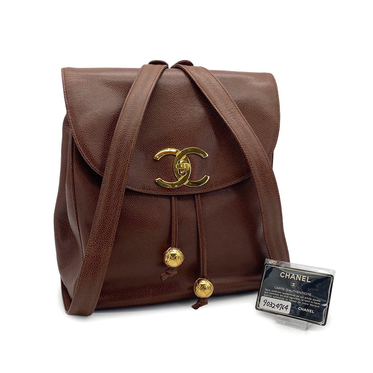 CHANEL VINTAGE BIG COCO CHAIN BACK PACK BROWN CAVIAR SKIN GOLD HARDWARE 90324764