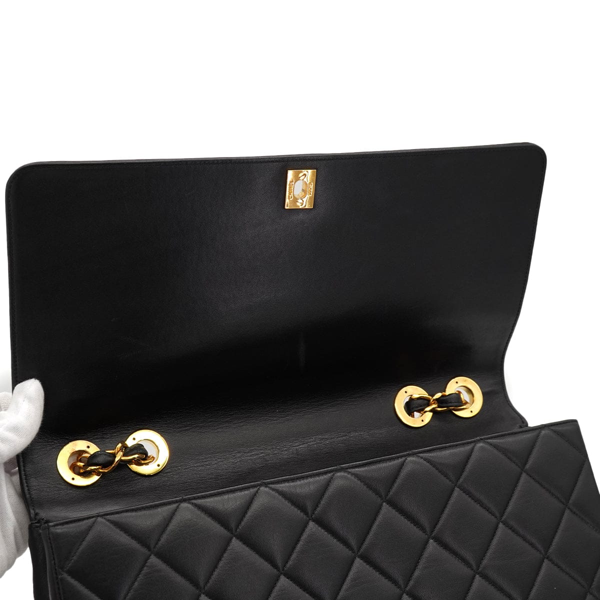 CHANEL VINTAGE CHANEL BIG COCO CHAIN SHOULDER BAG BLACK LEATHER GOLD HARDWARE 90325334