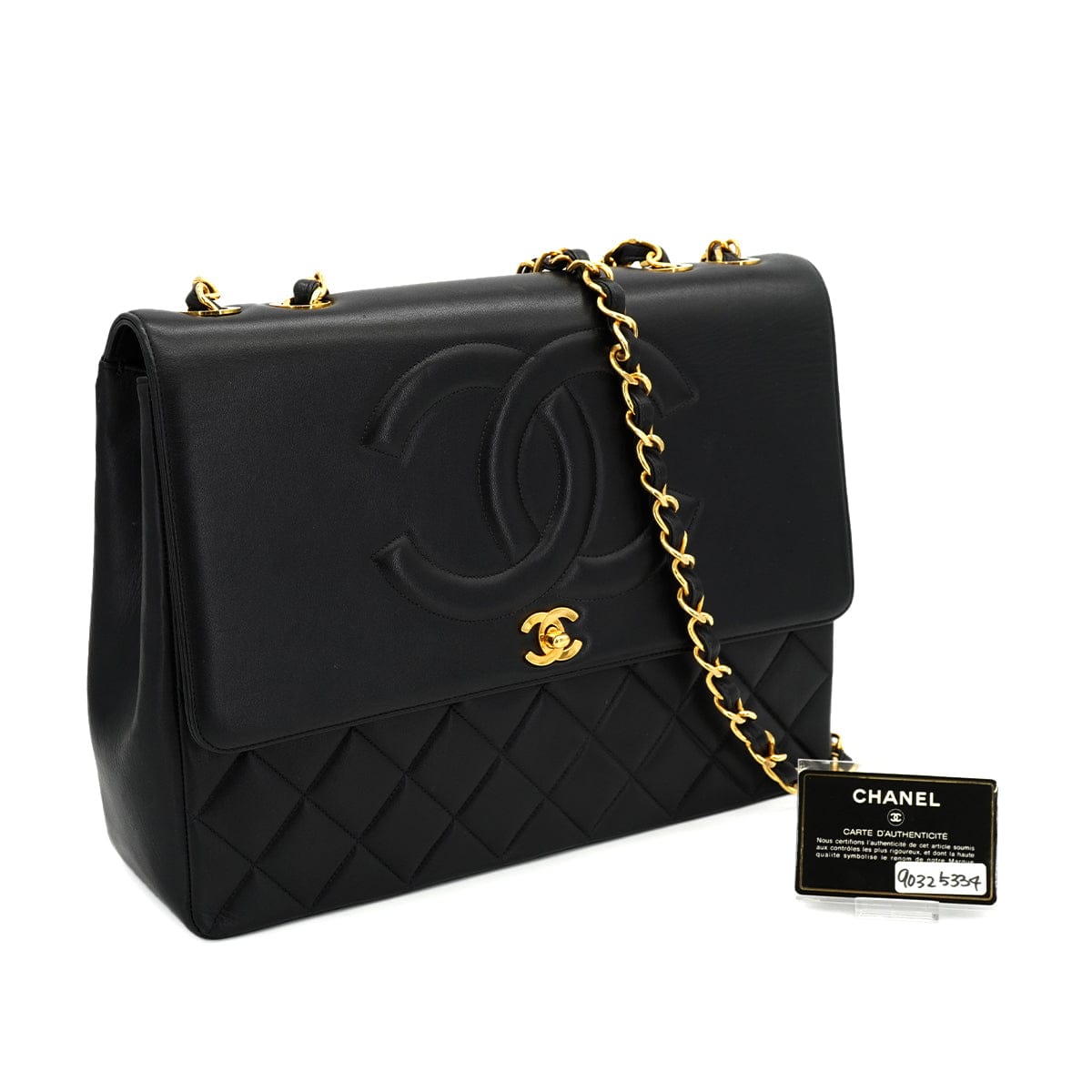 CHANEL VINTAGE CHANEL BIG COCO CHAIN SHOULDER BAG BLACK LEATHER GOLD HARDWARE 90325334
