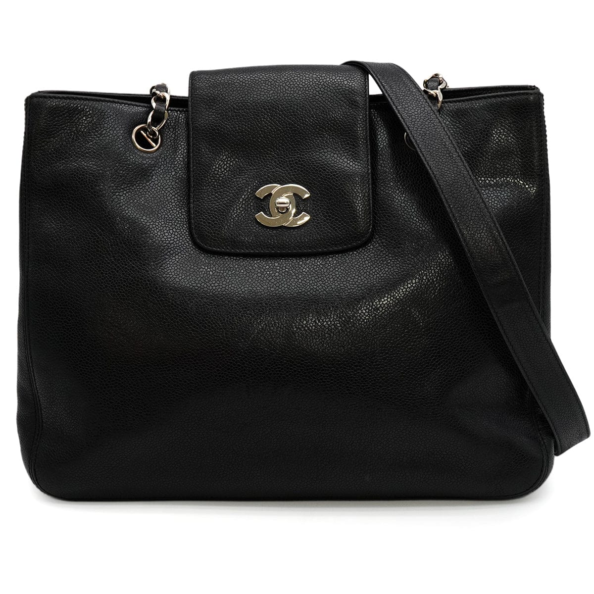 Chanel VINTAGE CHANEL CHAIN SHOULDER BAG BLACK CAVIAR SKIN SILVER HARDWARE 90344463