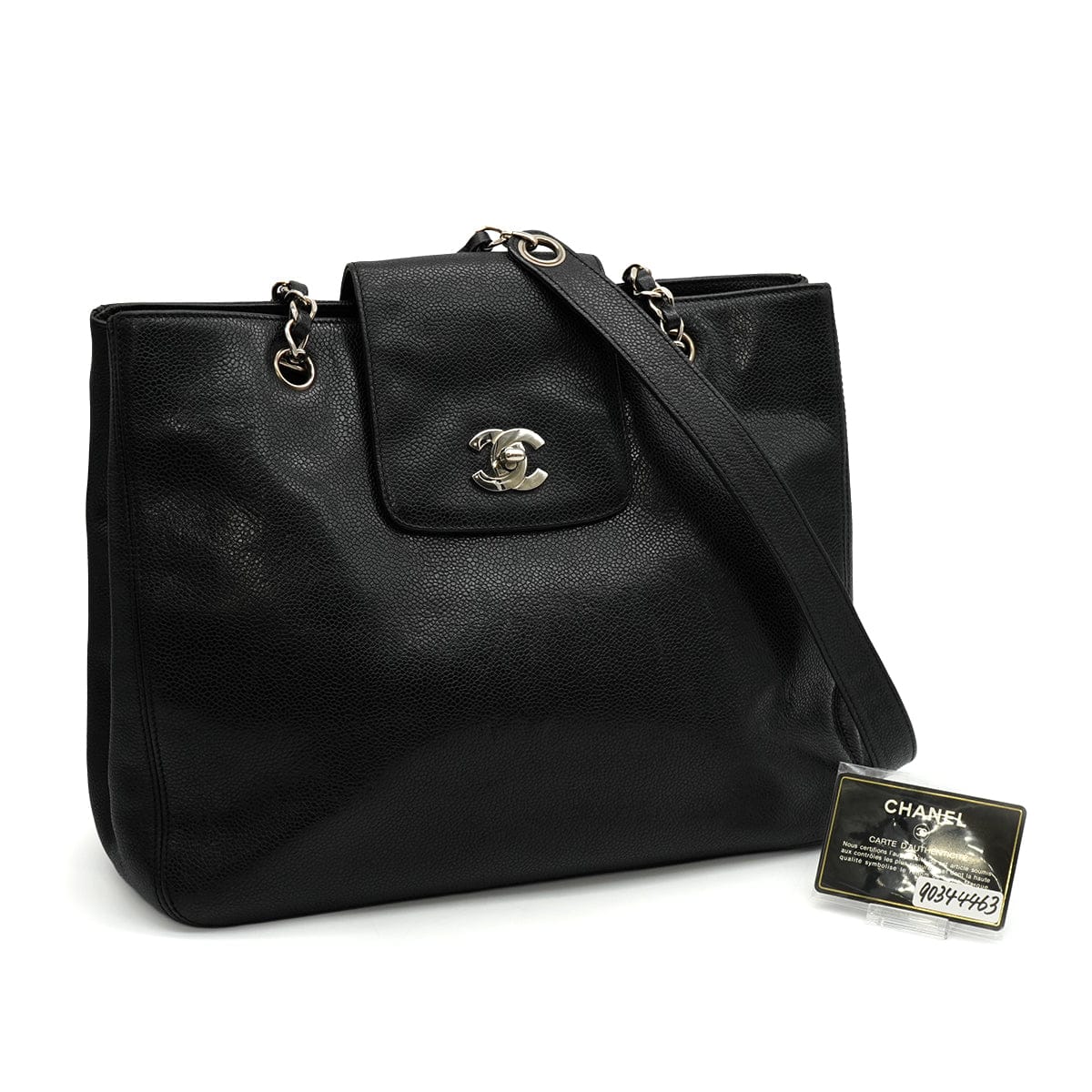 Chanel VINTAGE CHANEL CHAIN SHOULDER BAG BLACK CAVIAR SKIN SILVER HARDWARE 90344463