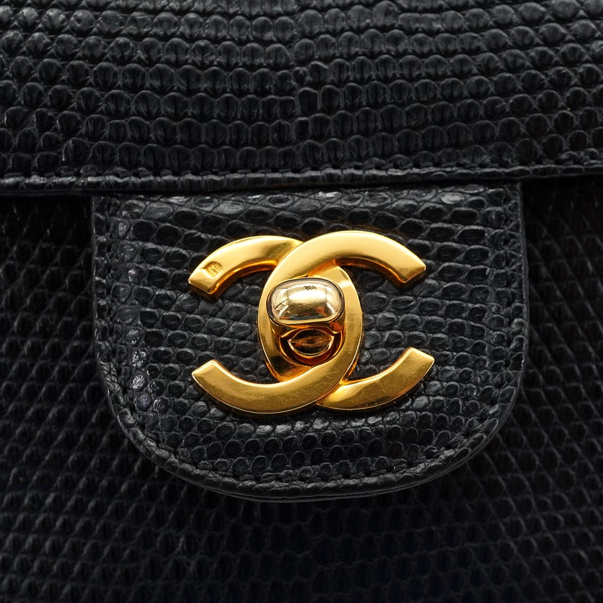 CHANEL VINTAGE CHANEL CHAIN SHOULDER BAG BLACK LIZARD GOLD HARDWARE 90313859