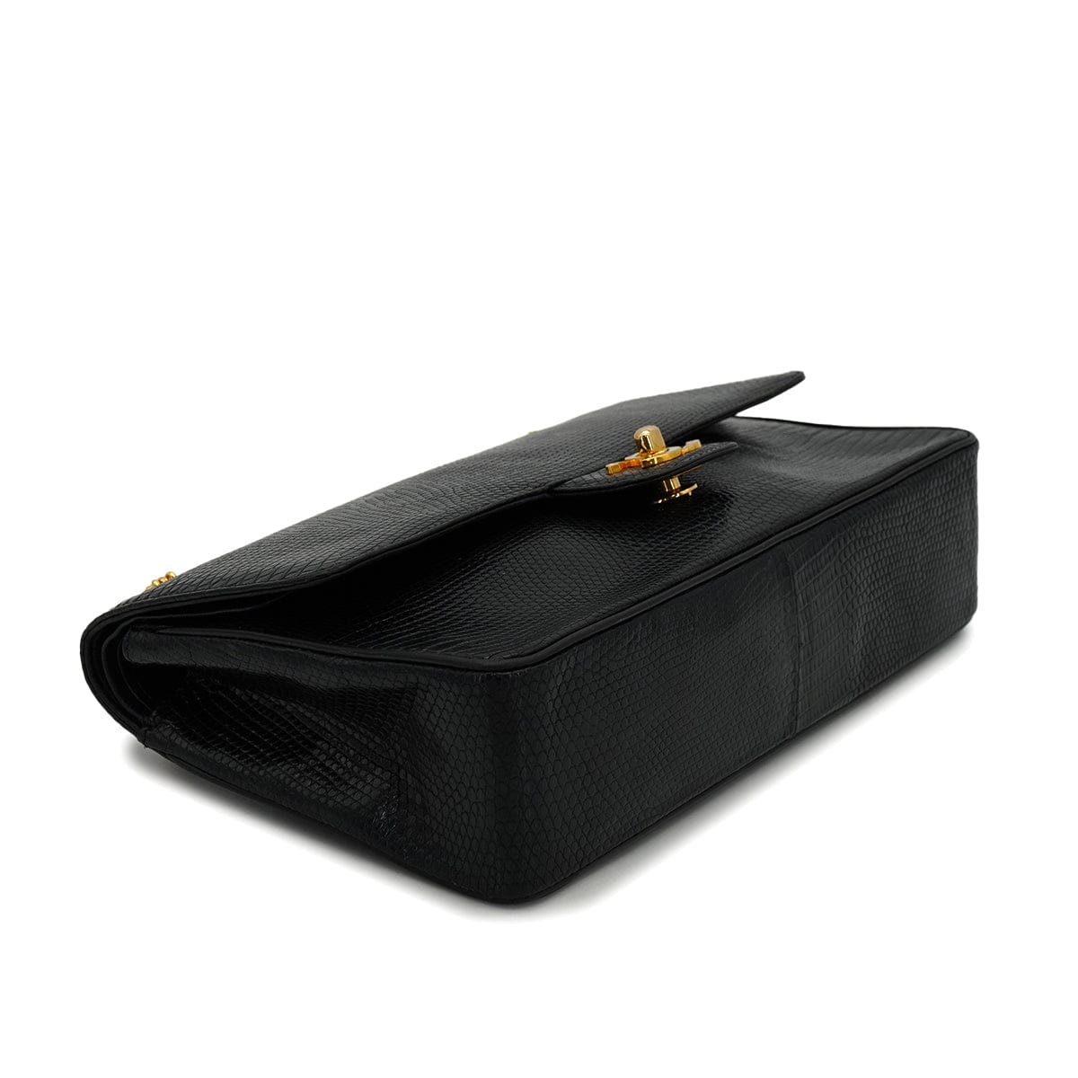 CHANEL VINTAGE CHANEL CHAIN SHOULDER BAG BLACK LIZARD GOLD HARDWARE 90313859