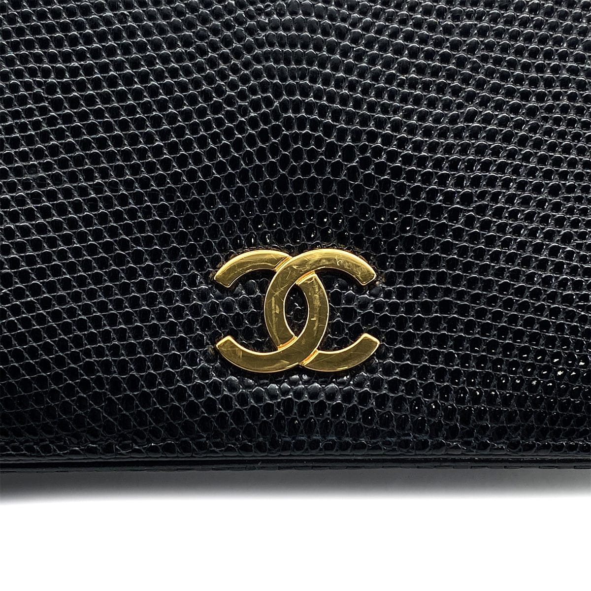 CHANEL VINTAGE CHANEL CHAIN SHOULDER BAG BLACK LIZARD GOLD HARDWARE 90325633
