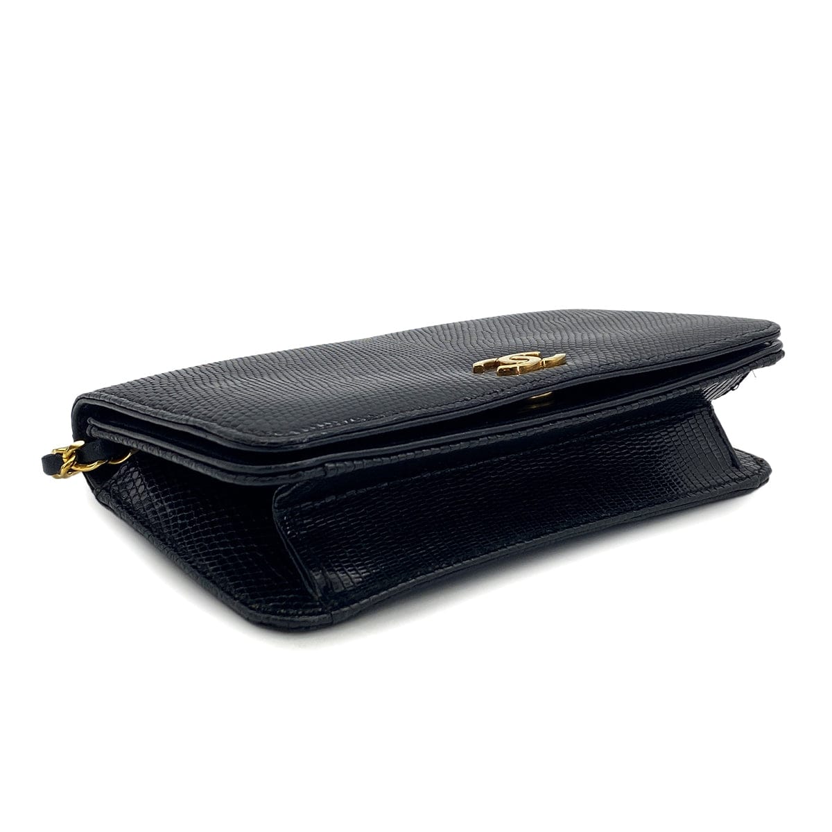 CHANEL VINTAGE CHANEL CHAIN SHOULDER BAG BLACK LIZARD GOLD HARDWARE 90325633