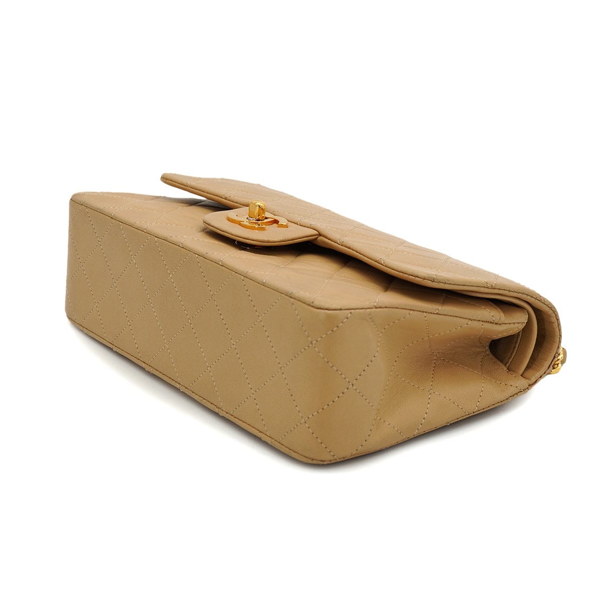 CHANEL VINTAGE CHANEL CLASSIC FLAP SMALL CHAIN SHOULDER BAG BEIGE LAMB SKIN GOLD HARDWARE 90315882