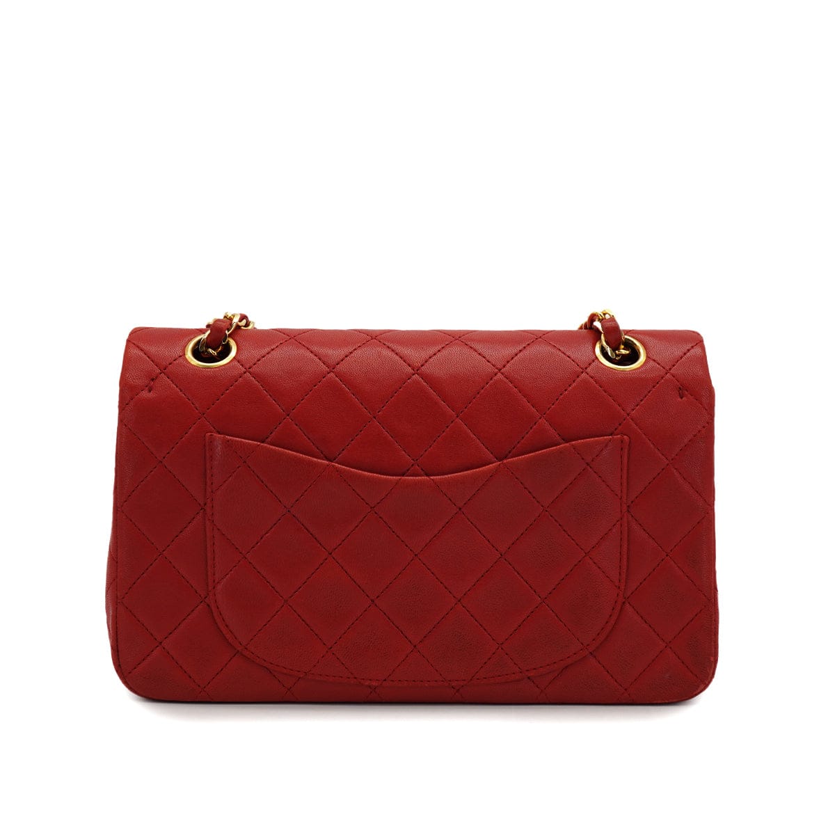 CHANEL VINTAGE CHANEL CLASSIC FLAP SMALL CHAIN SHOULDER BAG RED LAMB SKIN GOLD HARDWARE 90321017