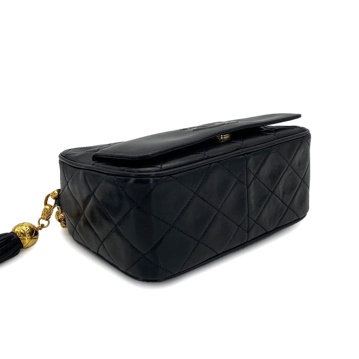 CHANEL VINTAGE CHANEL COCO BALL MATELASSE BIJOU CHAIN SHOULDER BAG FRINGE BLACK LAMB SKIN GOLD HARDWARE 90310300