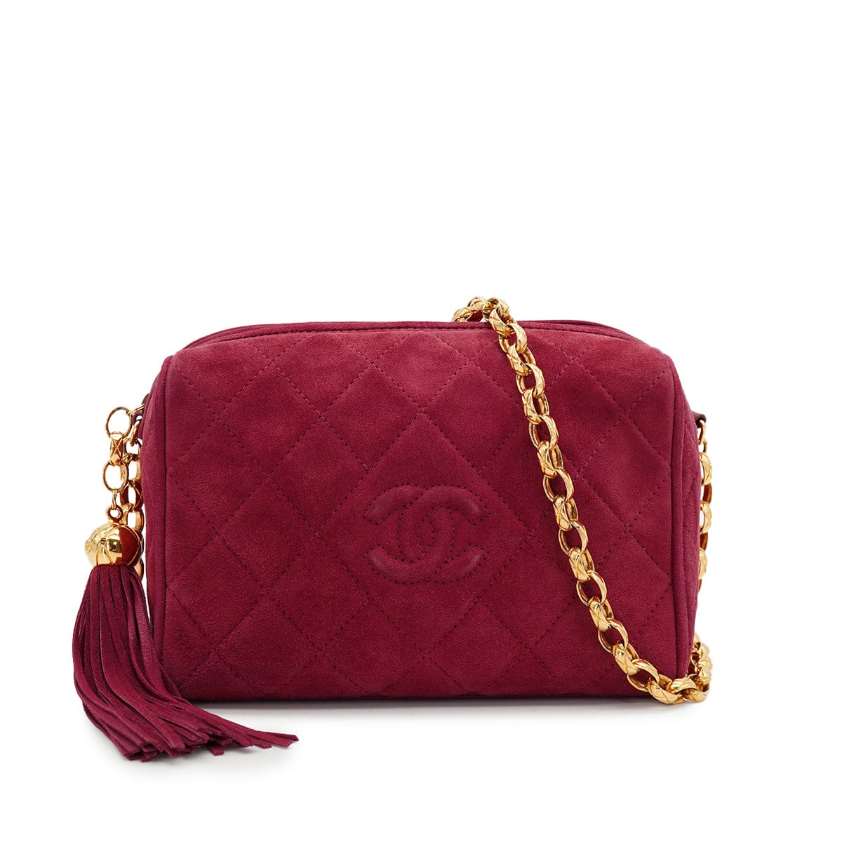 CHANEL VINTAGE CHANEL COCOMARK FRINGE BIJOU CHAIN SHUOLDER BAG RED SUEDE GOLD HARDWARE 90327118