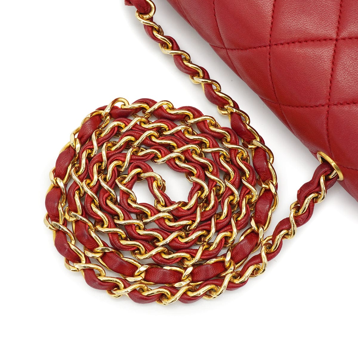 CHANEL VINTAGE CHANEL FULL FLAP CHAIN SHUOLDER BAG RED LAMB SKIN GOLD HARDWARE 90327050