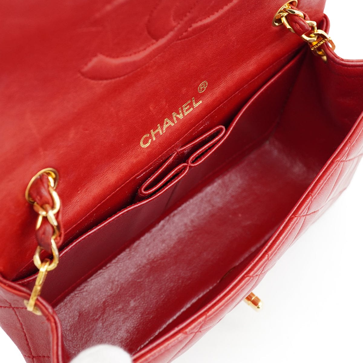 CHANEL VINTAGE CHANEL FULL FLAP CHAIN SHUOLDER BAG RED LAMB SKIN GOLD HARDWARE 90327050