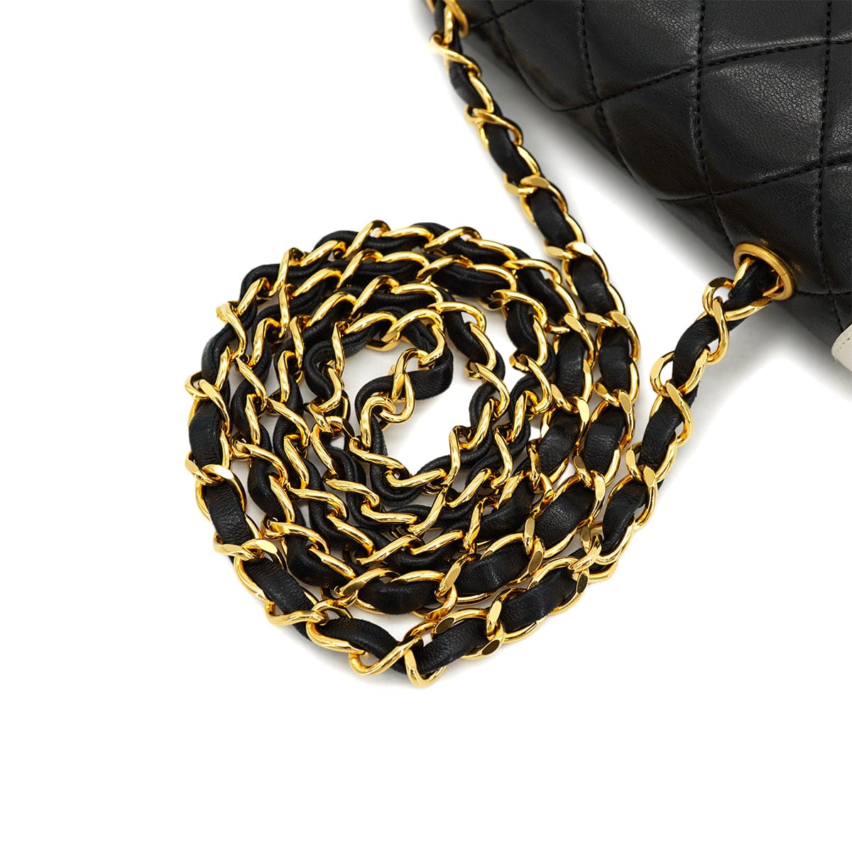 CHANEL VINTAGE CHANEL MATELASSE CHAIN SHOULDER BAG BLACK WHITE LAMB SKIN GOLD HARDWARE 90326672