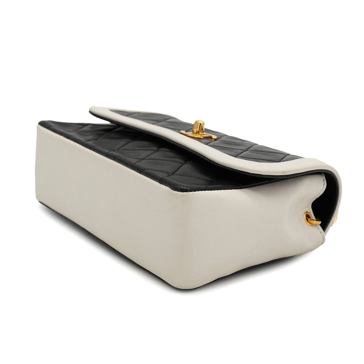 CHANEL VINTAGE CHANEL MATELASSE CHAIN SHOULDER BAG BLACK WHITE LAMB SKIN GOLD HARDWARE 90326672