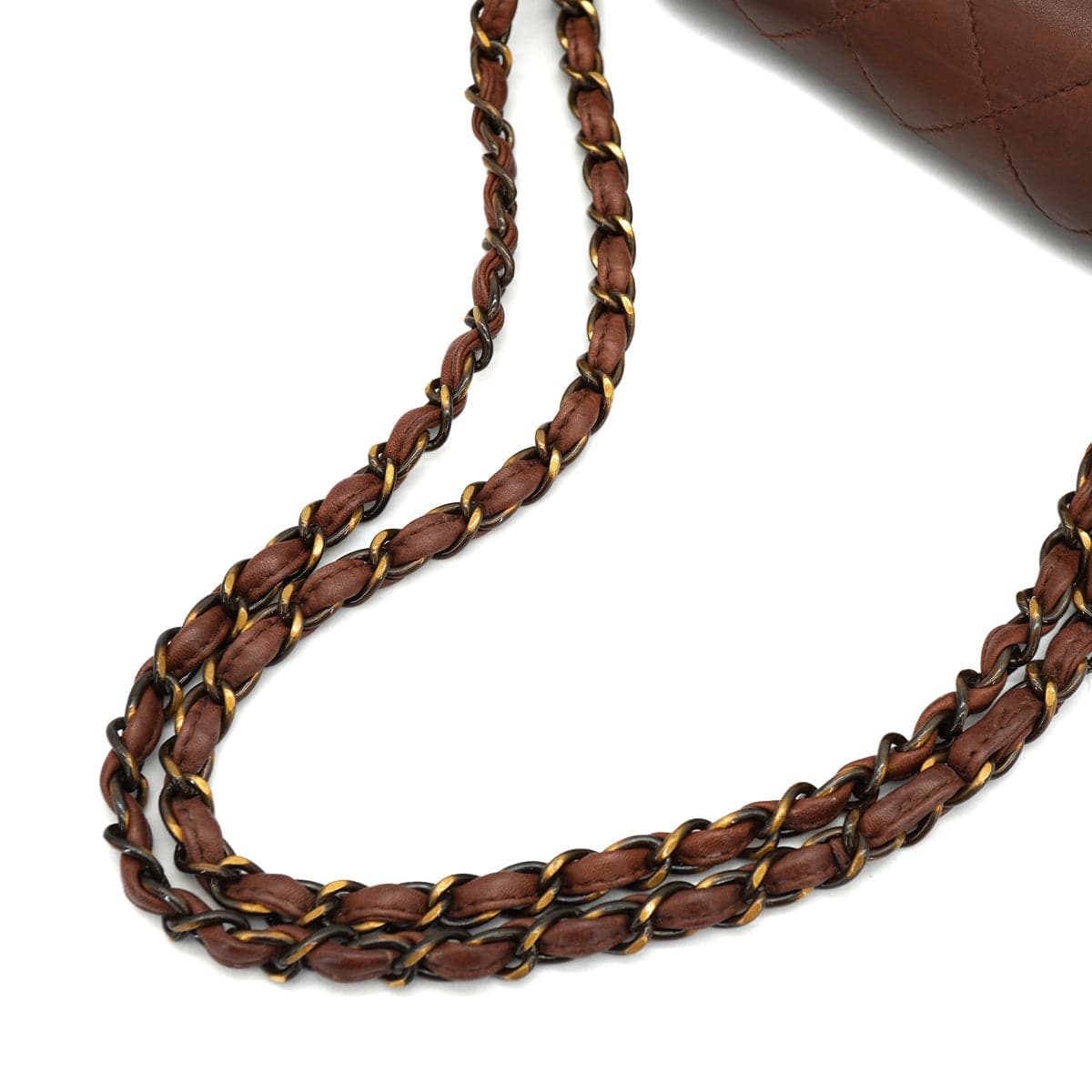 CHANEL VINTAGE CHANEL MATELASSE CHAIN SHOULDER BAG BROWN LEATHER GOLD HARDWARE 90326856