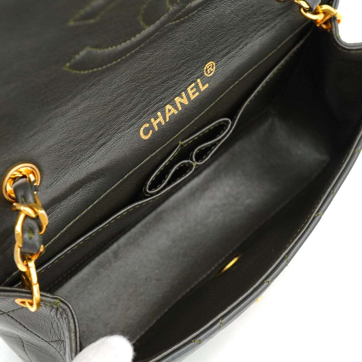 CHANEL VINTAGE CHANEL MATELASSE FULL FLAP CHAIN SHOULDER BAG KAHKI LAMB SKIN GOLD HARDWARE 90326673