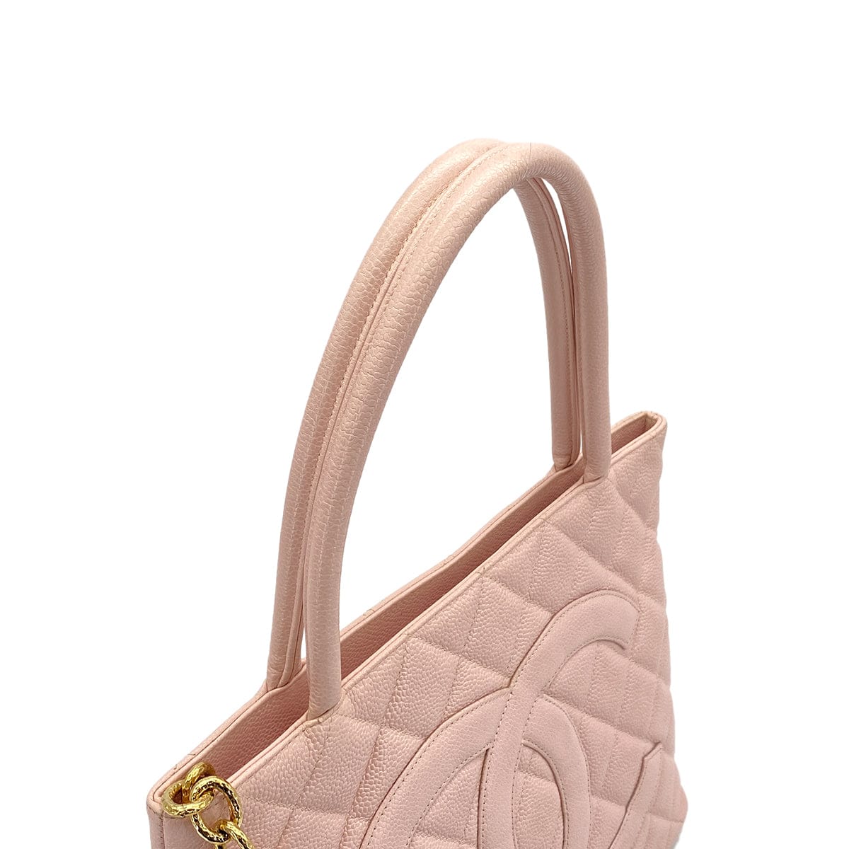CHANEL VINTAGE CHANEL MEDALLION MATELLASSE TOTE BAG PINK CAVIAR SKIN GOLD HARDWARE 90327074