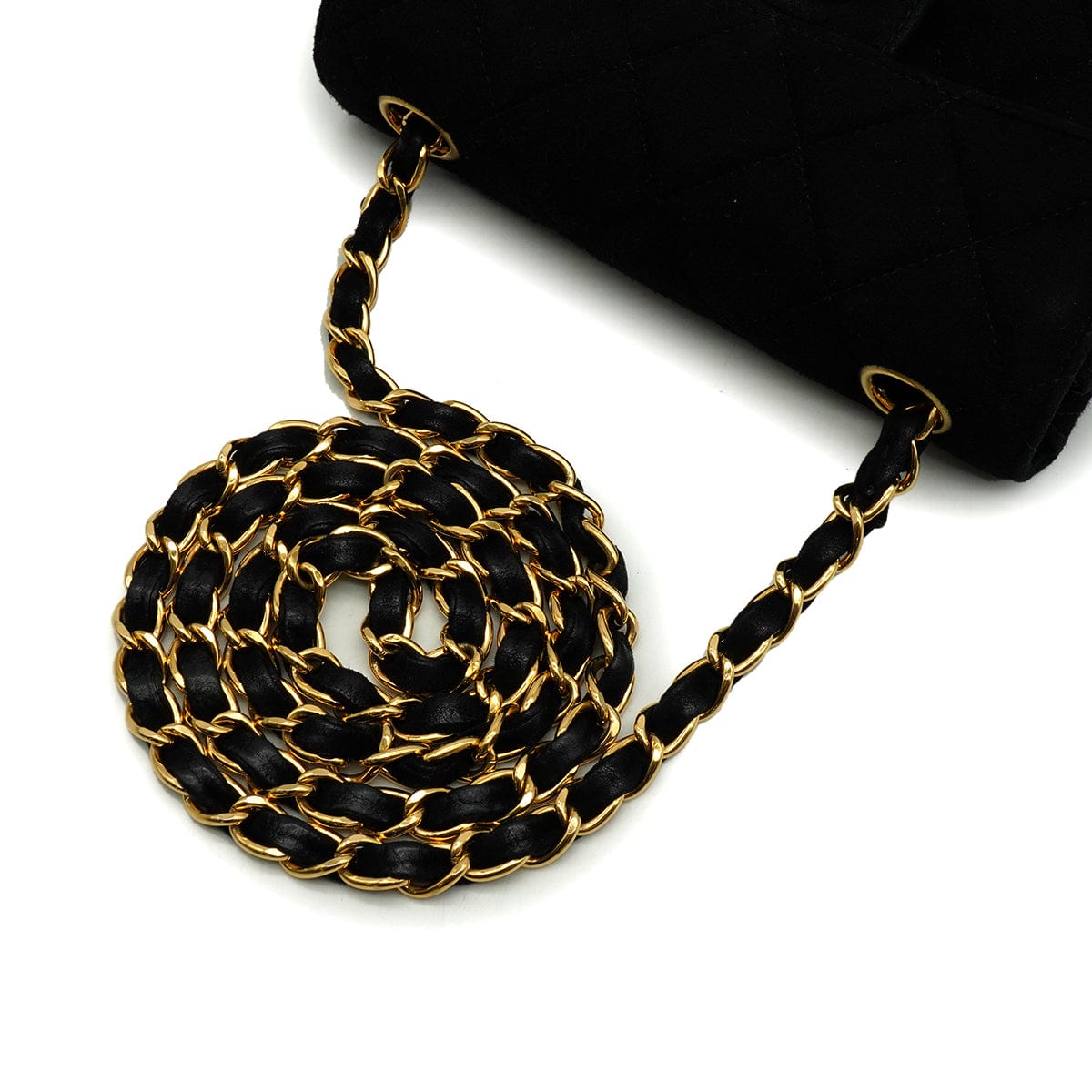 CHANEL VINTAGE CHANEL MINI MATELASSE CHAIN SHOULDER BAG BLACK SUEDE GOLD HARDWARE 90340486