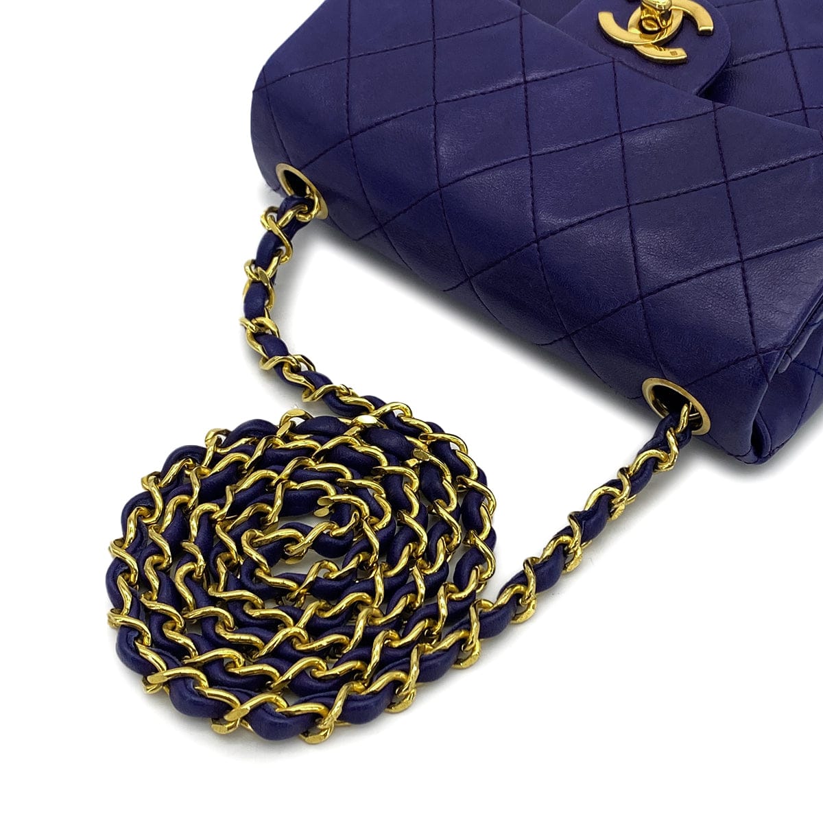 CHANEL VINTAGE CHANEL MINI SQUARE 17 CHAIN SHOULDER BAG PURPLE LAMB SKIN GOLD HARDWARE 90327086