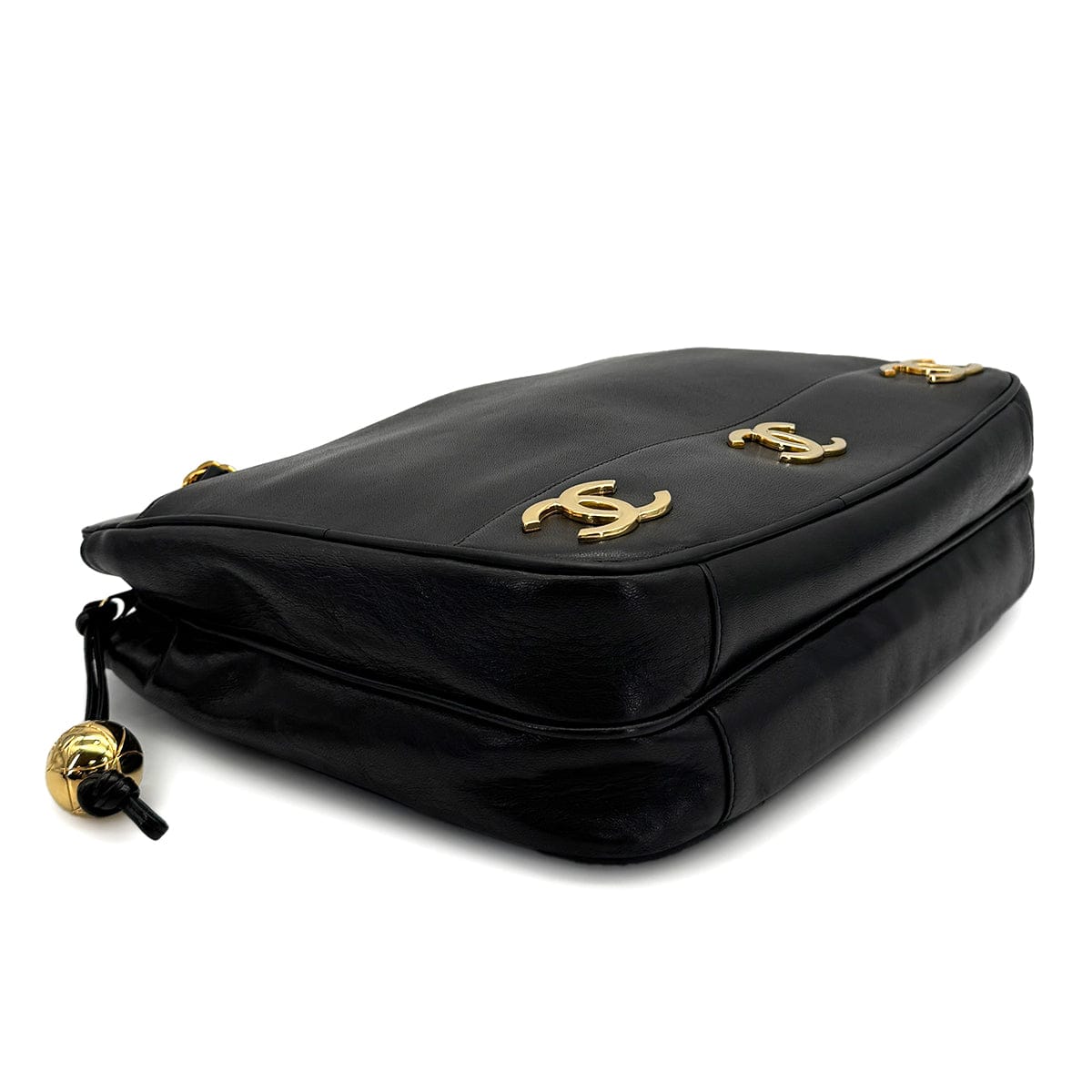 CHANEL VINTAGE CHANEL TRIPLE COCO CHAIN SHOULDER BAG BLACK LAMB SKIN GOLD HARDWARE 90324756