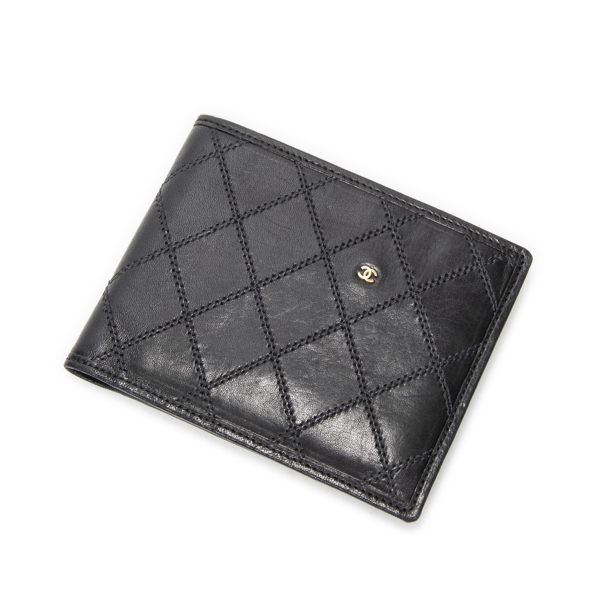 Chanel Chanel Black Calf Leather CC Compact Bifold Wallet ABC4609