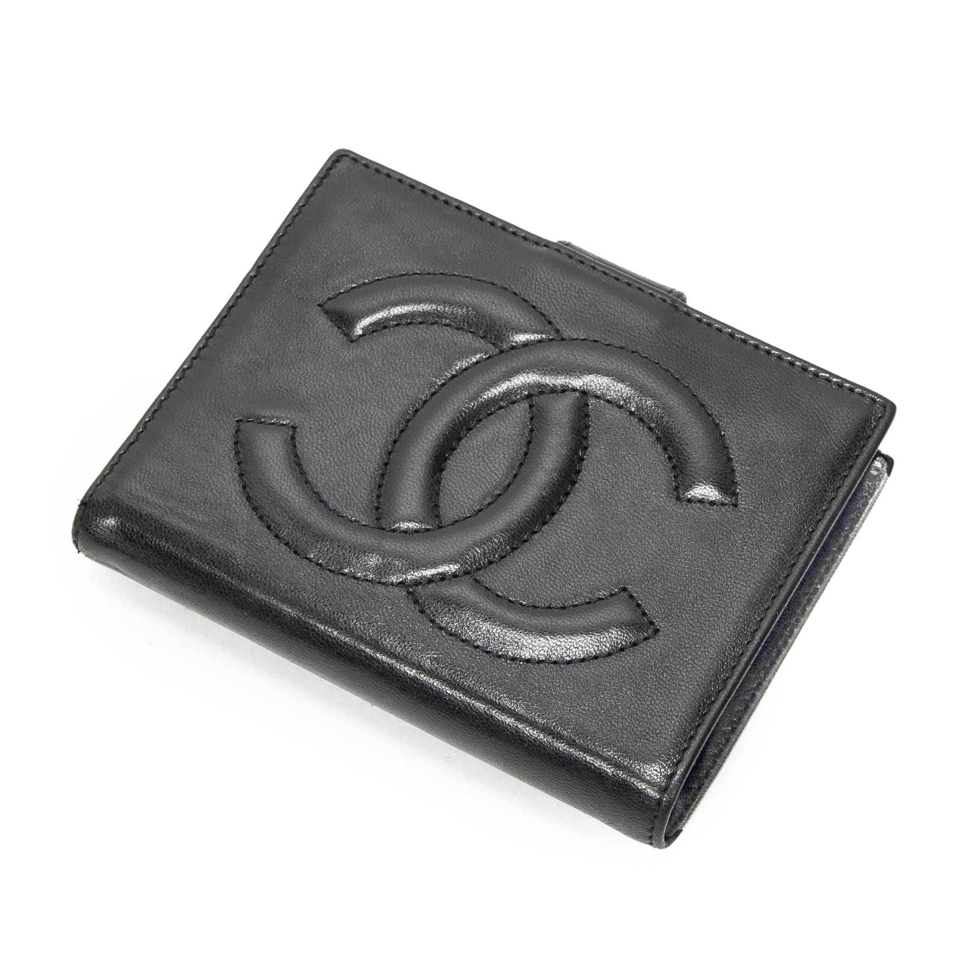 Chanel Chanel Black Calf Leather CC Compact Bifold Wallet ABC4749