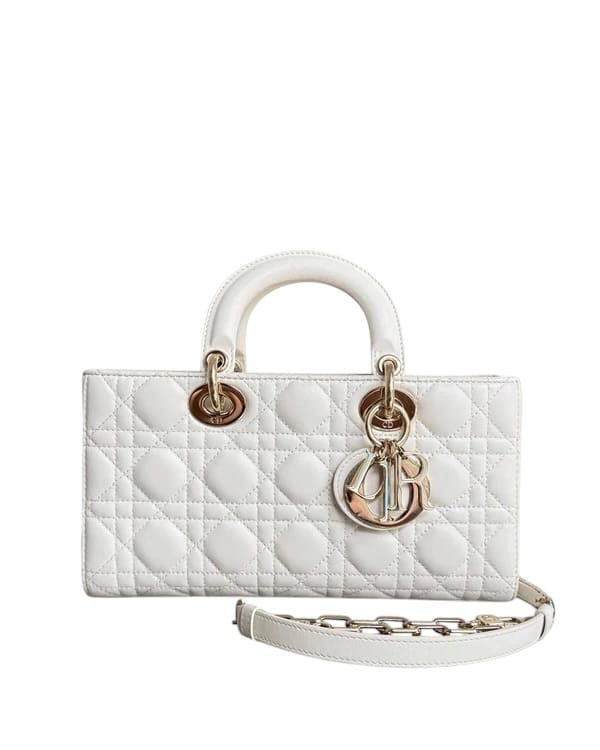 Christian Dior DIOR D-JOY MEDIUM - CANNAGE LAMBSKIN WHITE GOLD HARDWARE SYCMDA111