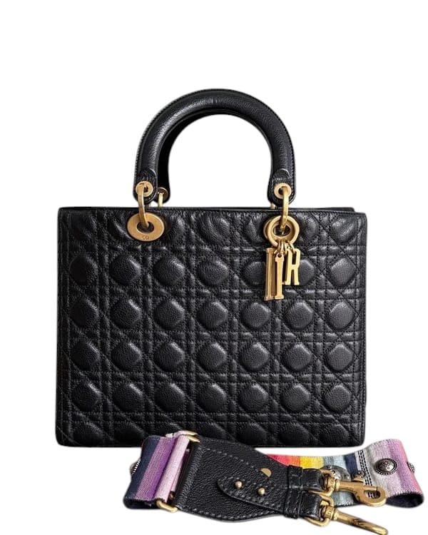 Christian Dior DIOR LADY LARGE FLAP - CALFSKIN CANNAGE BLACK GOLD HARDWARE SYCMDA113