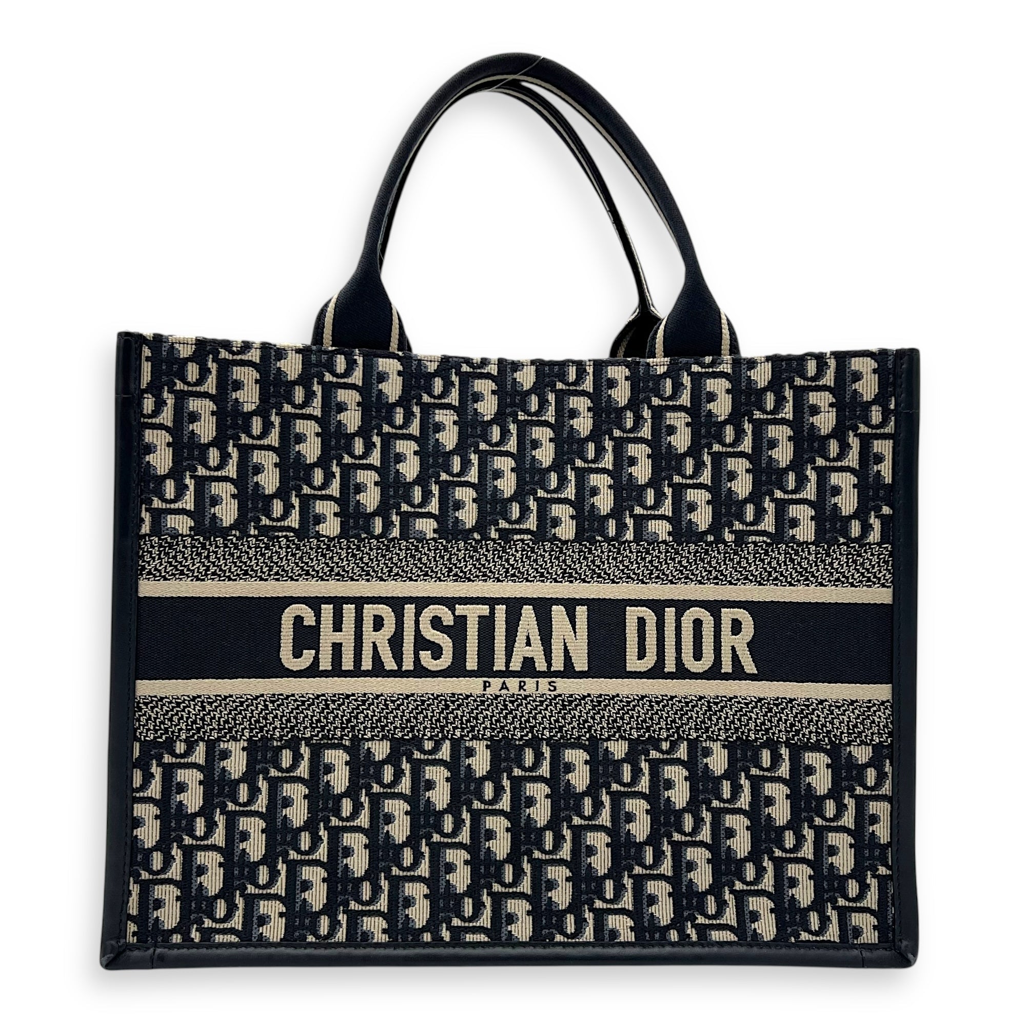 Christian Dior Dior Book Tote Top Handle Bag Medium Blue in Canvas, Gold hardware OS2505-006331LL