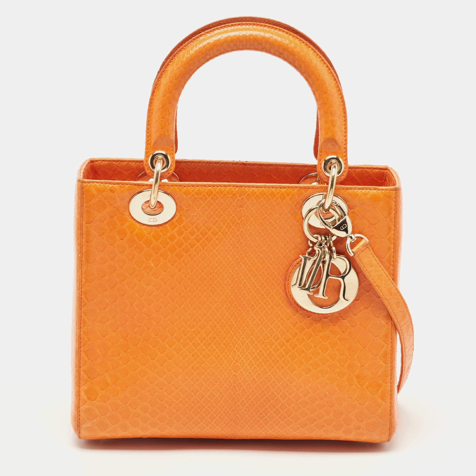Dior Orange Python Medium Lady Dior Tote ASCLC1398 LuxuryPromise
