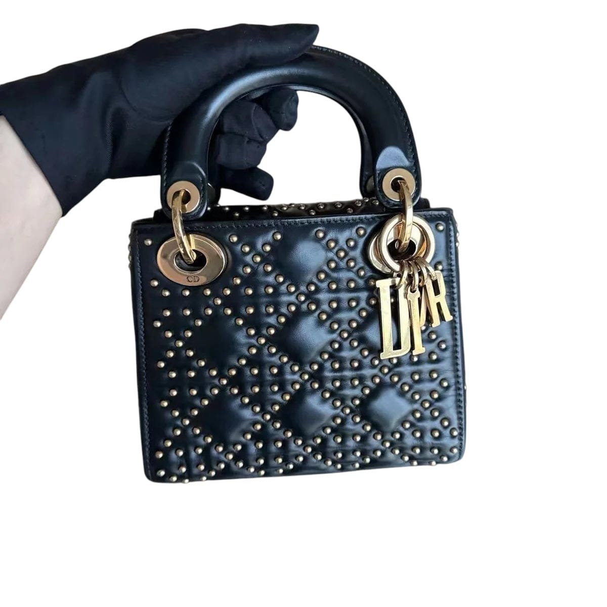 Christian Dior Lady Dior Mini Studded Lambskin Black GHW SYCM380