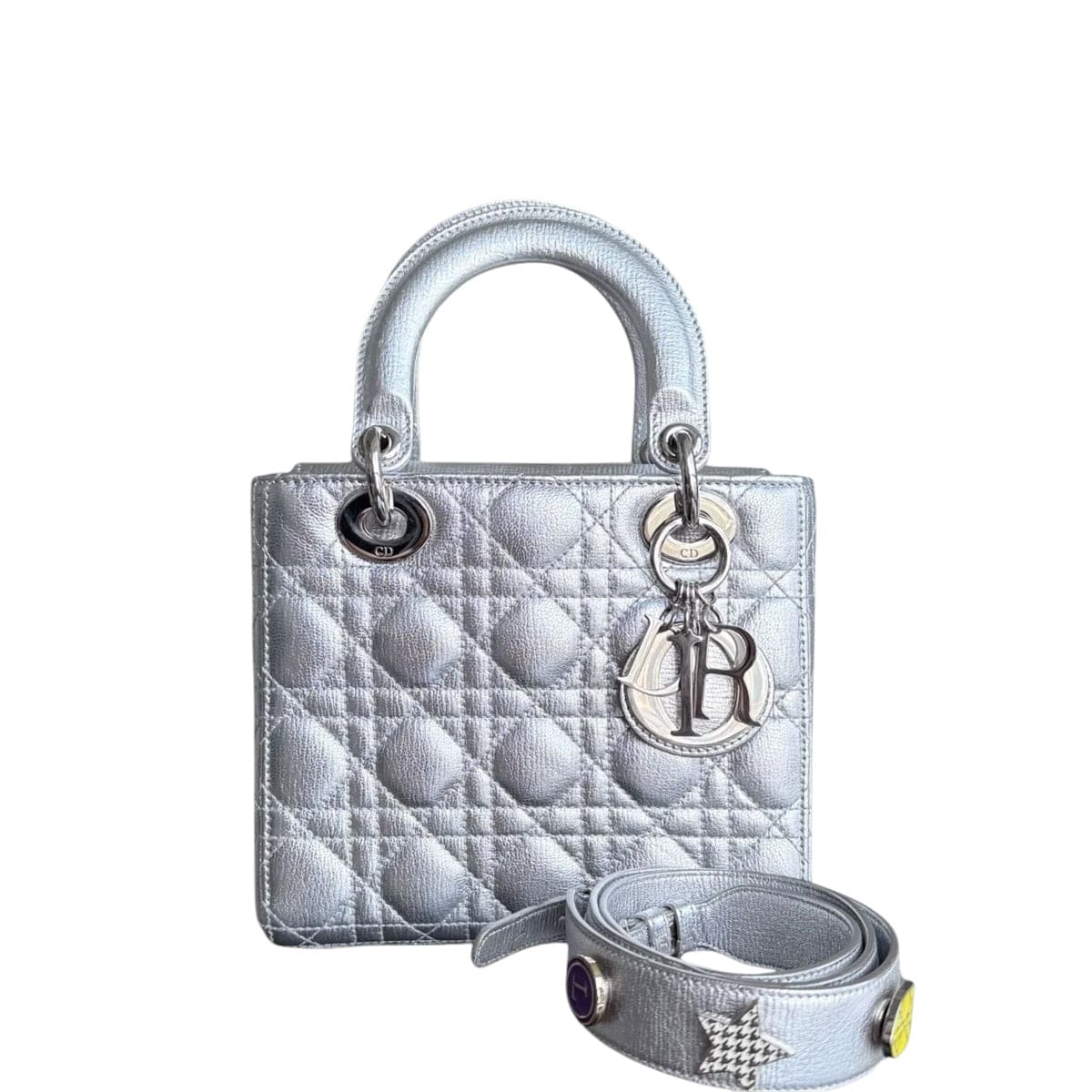 Christian Dior Lady Dior Small Metallic Silver Calfskin SHW SYCM388
