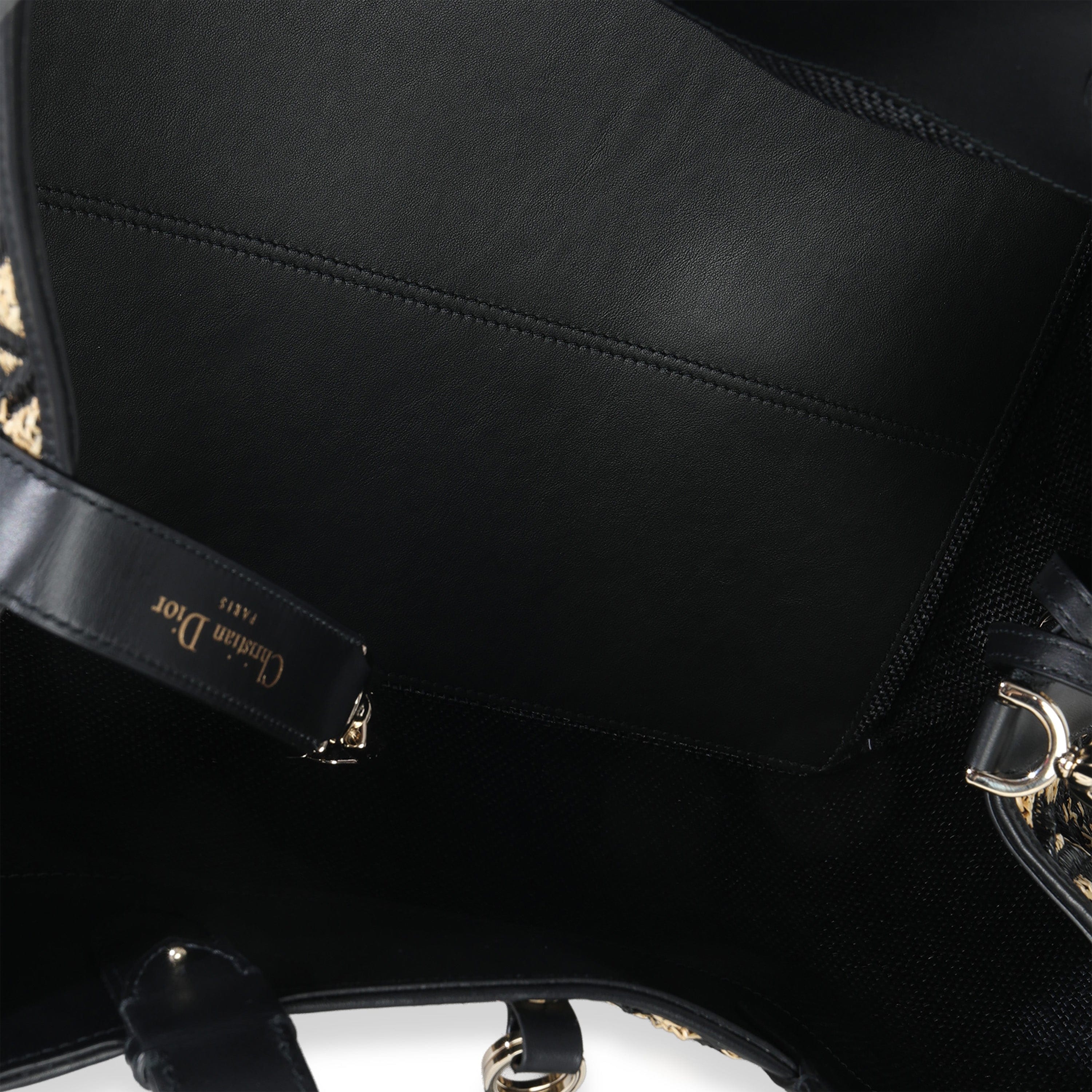 Christian Dior Beige Black Graphic Cannage Raffia Large Toujours