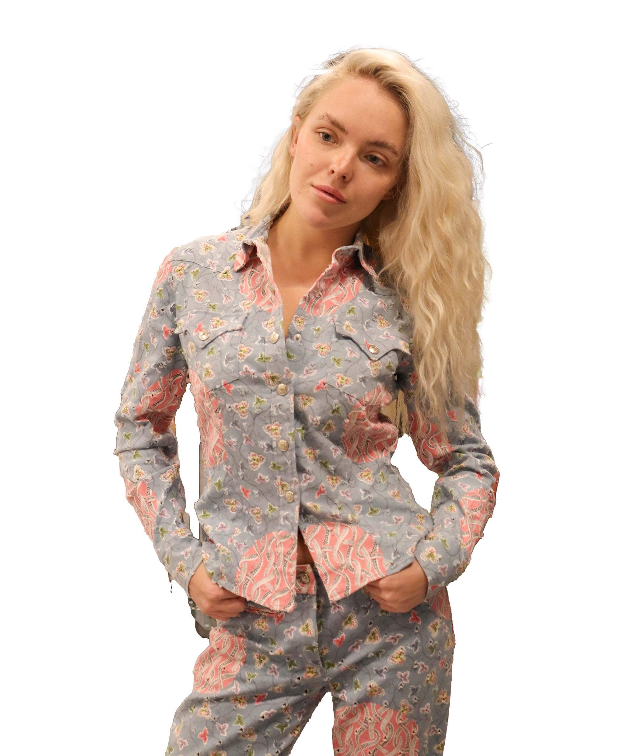 Christian Dior Dior Flowers Shit & Pants Set Blue Pink DXBS1858