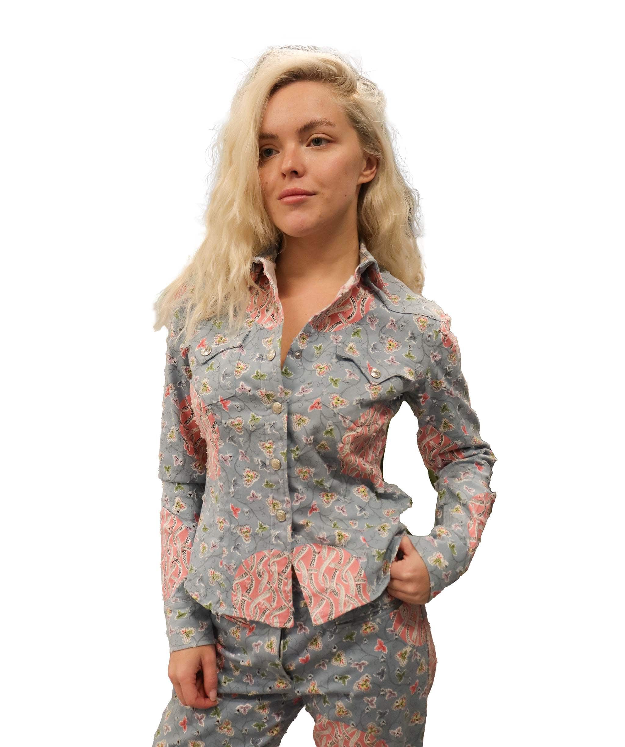 Christian Dior Dior Flowers Shit & Pants Set Blue Pink DXBS1858