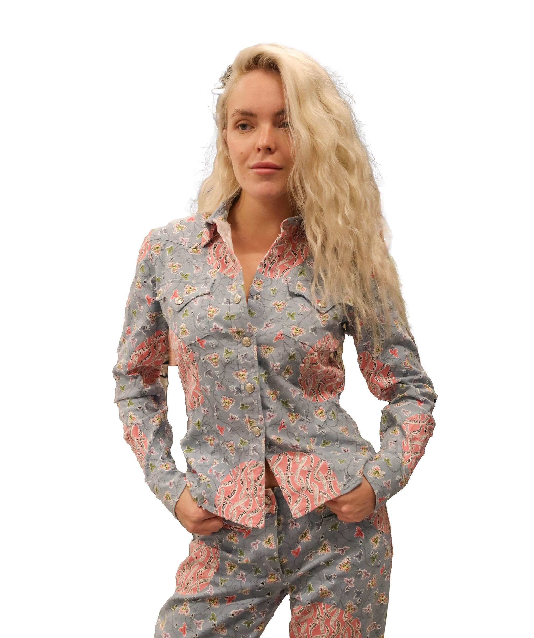 Christian Dior Dior Flowers Shit & Pants Set Blue Pink DXBS1858