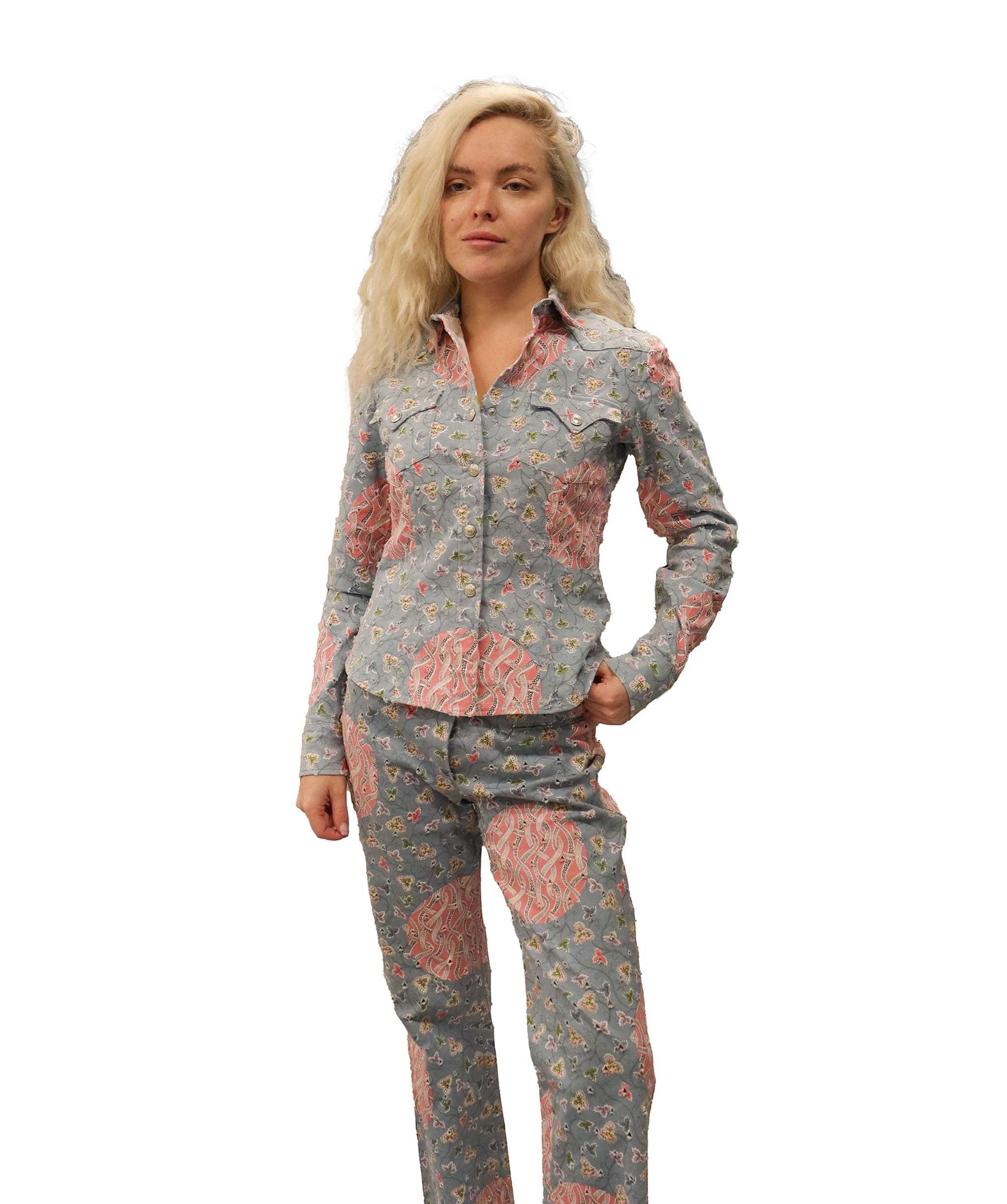 Christian Dior Dior Flowers Shit & Pants Set Blue Pink DXBS1858