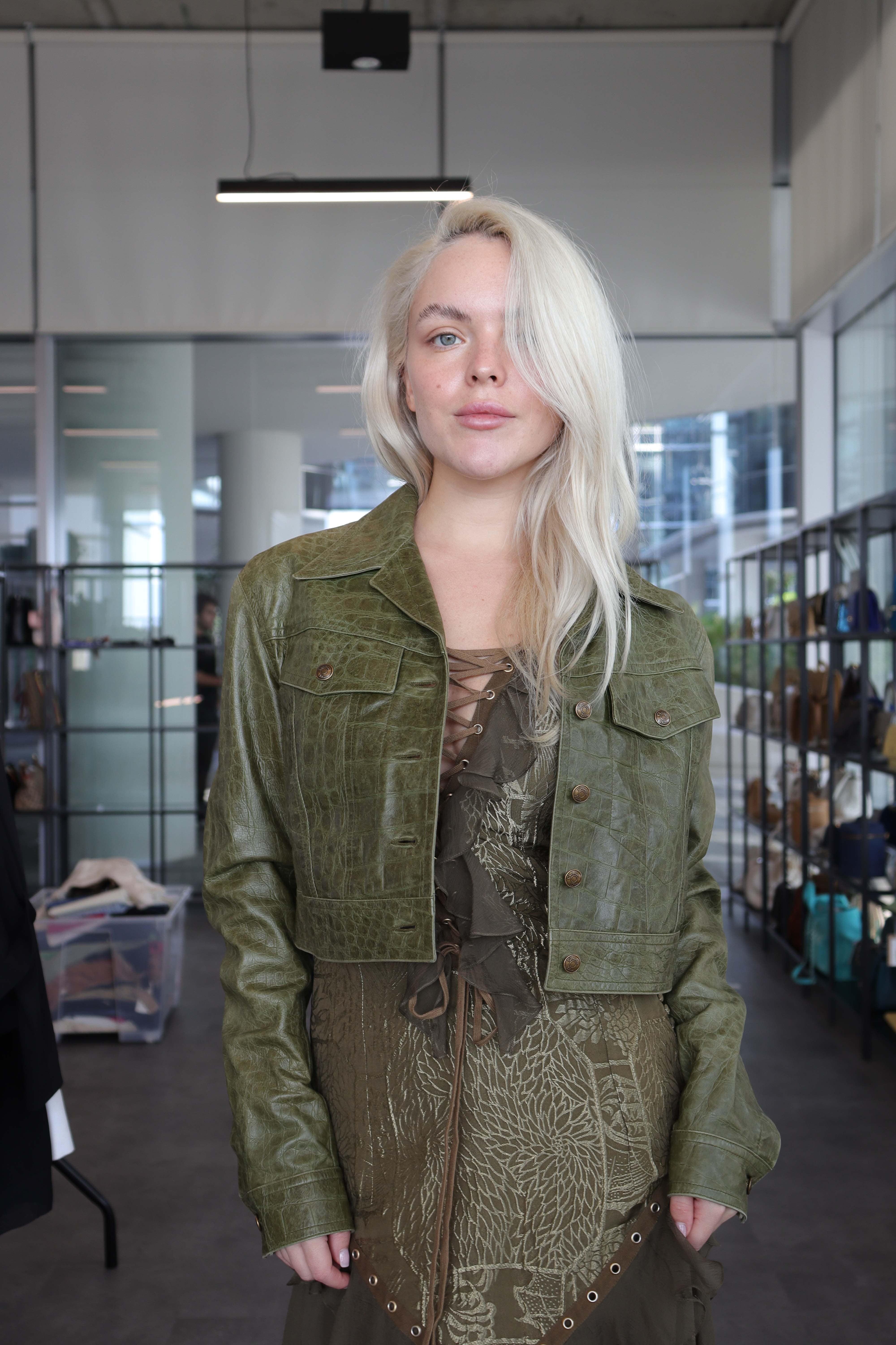 Christian Dior Dior Leather Cropped Jacket Green DXBS1855