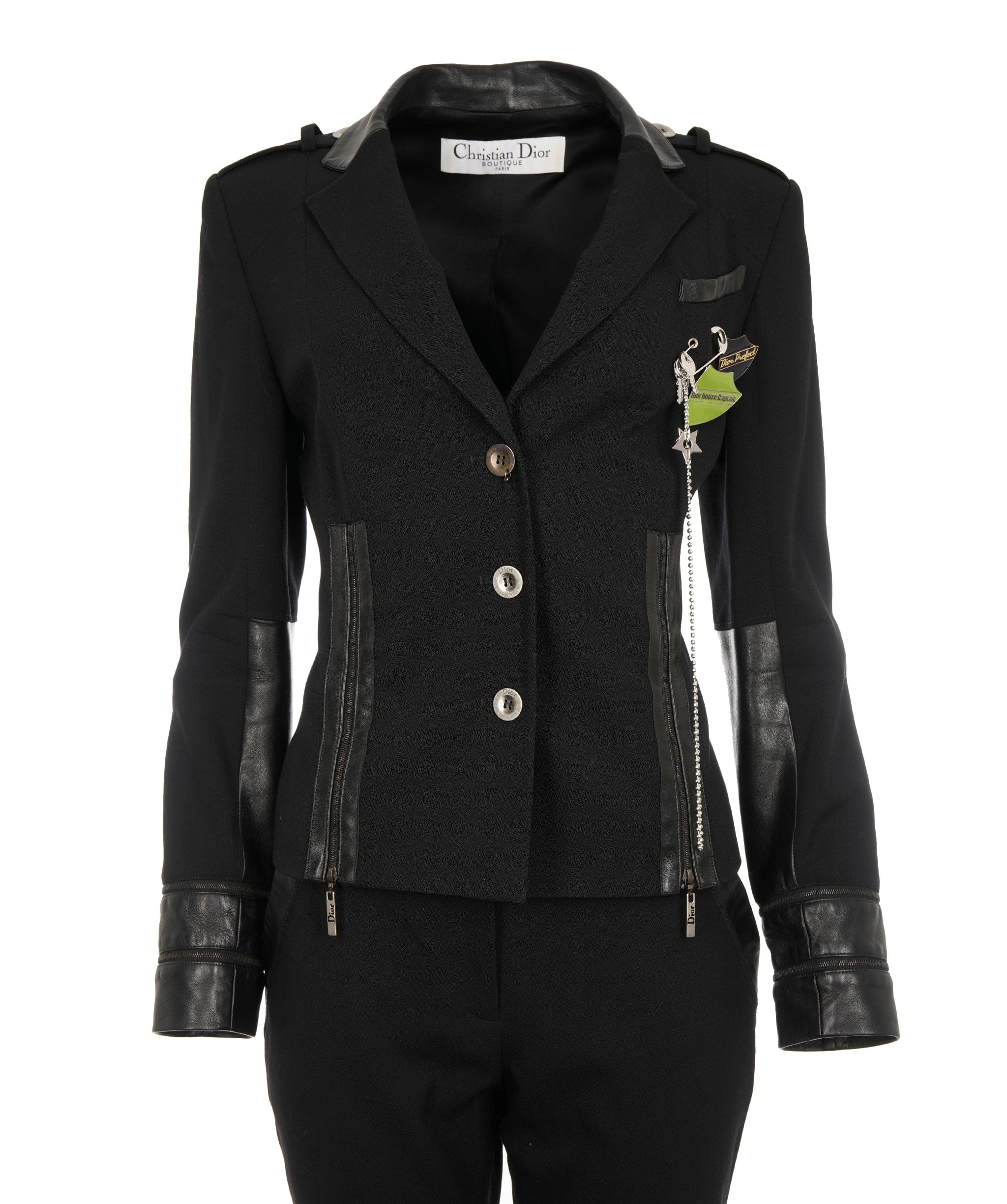 Christian Dior Christian Dior black wool and leather suit AGC2628